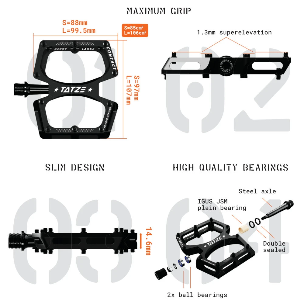 Tatze CONTACT CNC - MTB Flat Pedals - Small - Red 5 Tatze CONTACT CNC - MTB Flat Pedals - Small - Red - Image 5